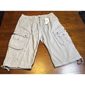 D.G. Wangzi Mens Cargo Shorts Size 38 Gray Stretch Drawstring NWT Cotton